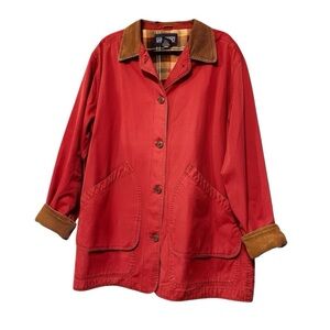 VTG Lands' End Red Barn Coat Chore Jacket | Corduroy Collar | Size L 14–16